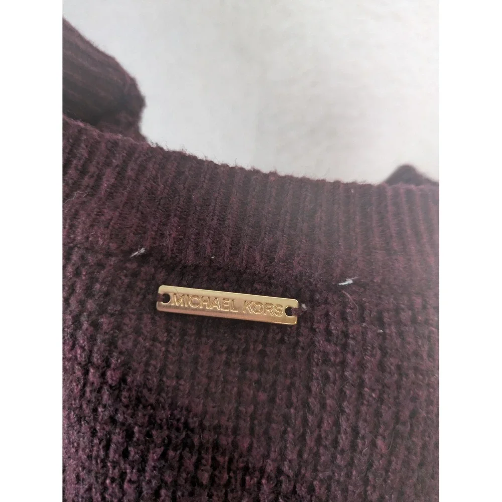 Michael Kors Sweater Women's XL Plum Wool Blend Ribbed Knit Pullover Logo Bar